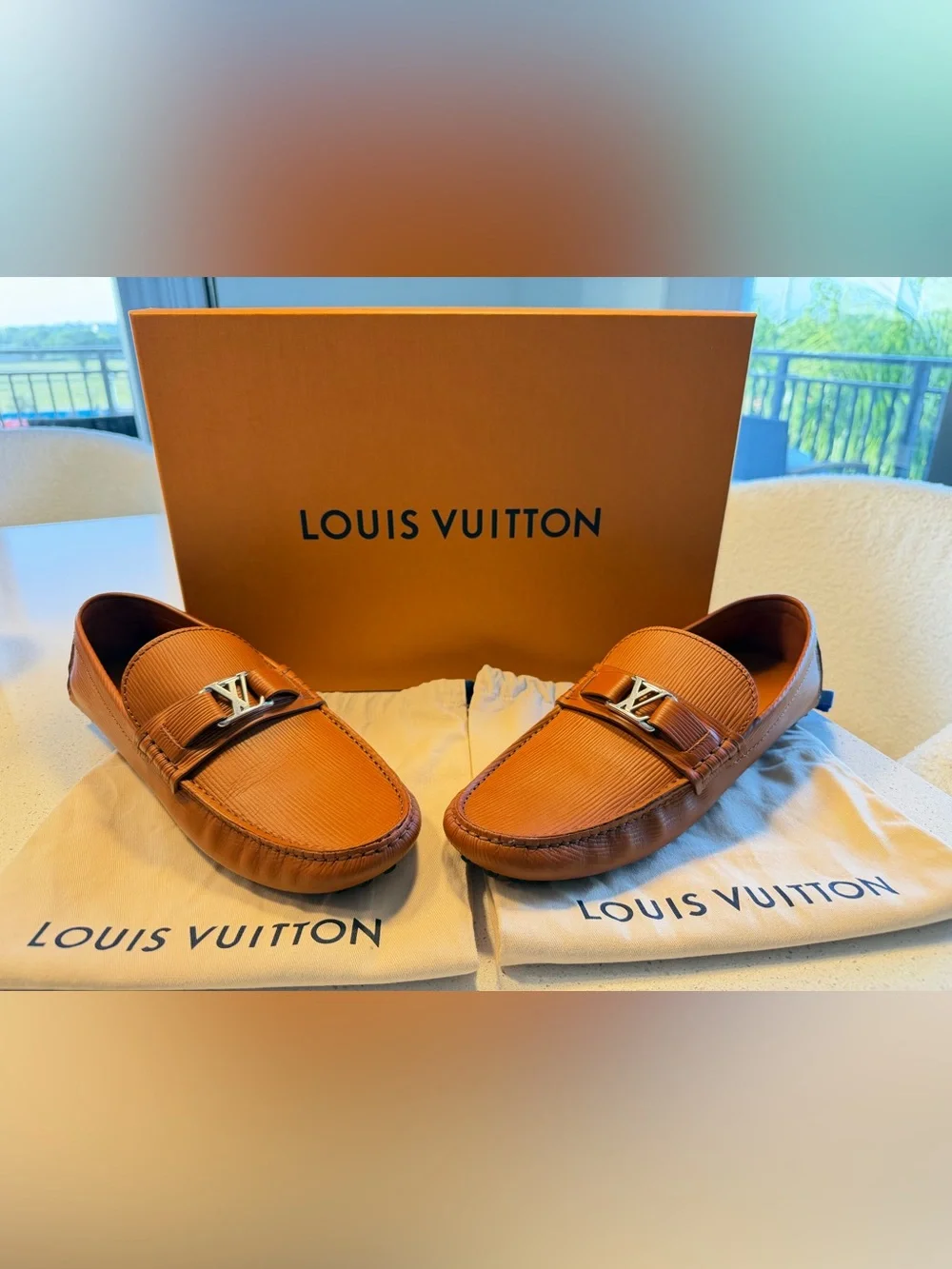 Louis Vuitton Men's Orange Epi Leather LV Bit Loafers 8.5